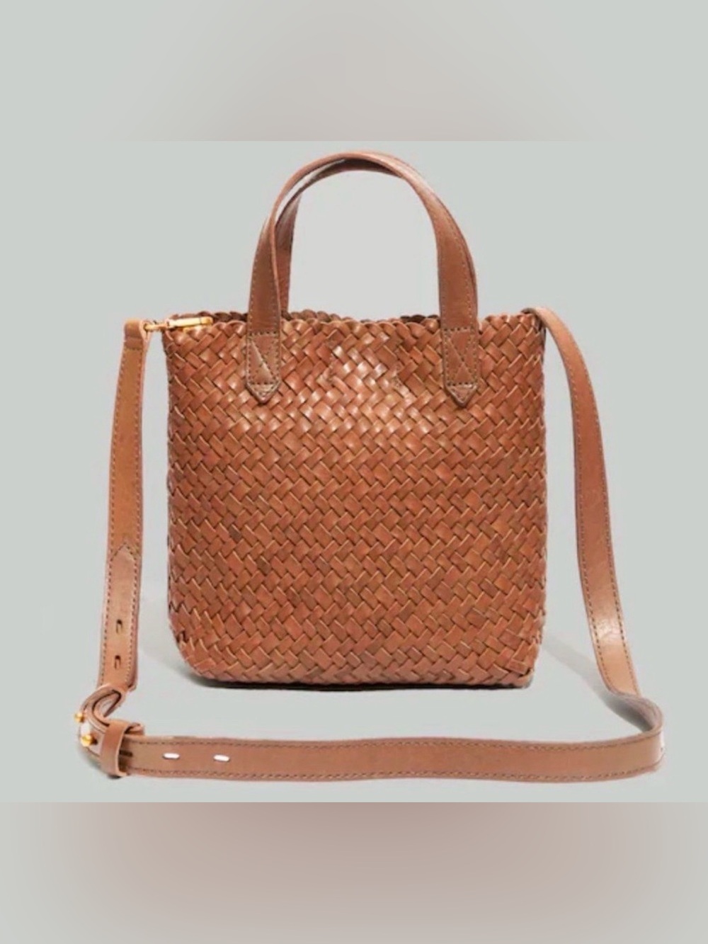 Madewell Small Woven Leather Transport Crossbody Bag – Cognac